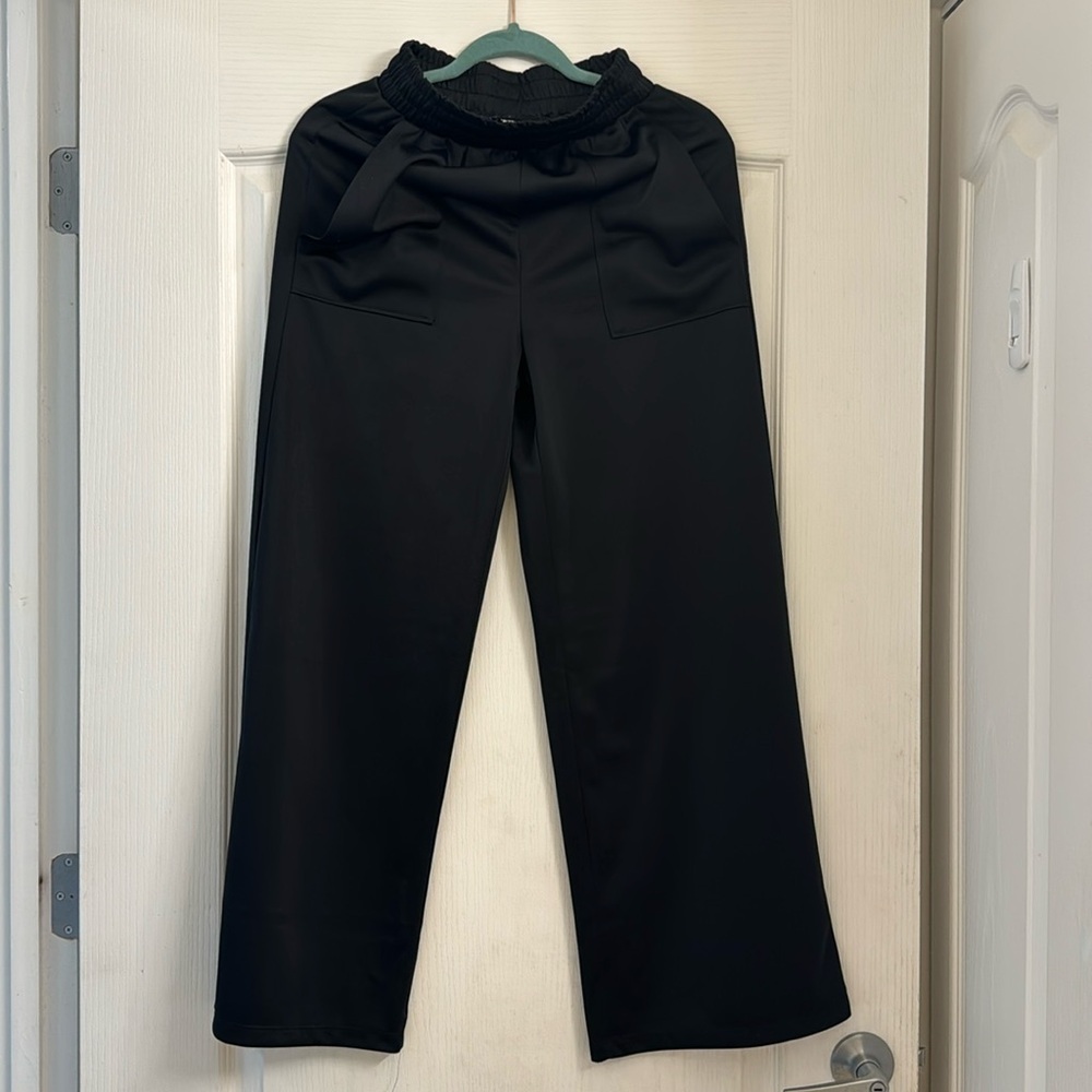 H&M black satin track pants